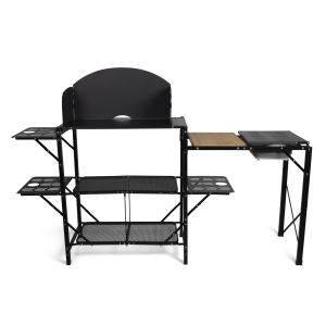 Kamp kuhinja Kampa Slimchef postacljena z raztegnjenimi policami.