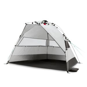 Plažni senčnik Qeedo Quick Bay siv – hitro postavljiv z zaščito UPF 80+